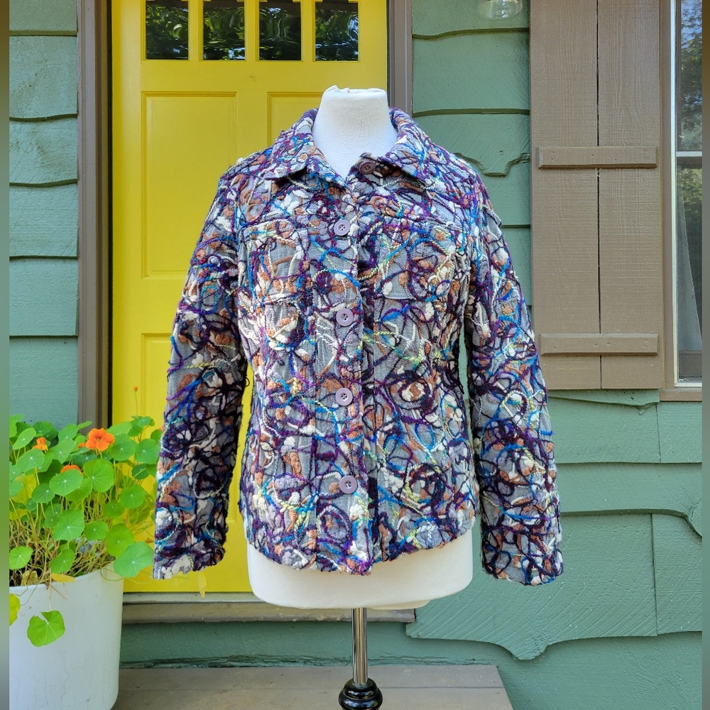 Abstract Embroidered Yarn Jacket | Festival Art Teacher Core Boho Medium